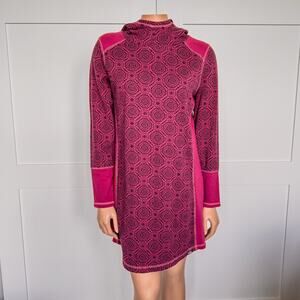 Prana, Long Sleeve Geometric Knit Maroon Hooded Dress, Women's Size Large